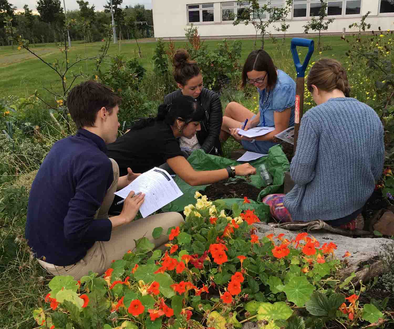 Students of Gastronomy at St Margaret’s University, Edinburgh, investigate the qualities of soil. Photograph by Charlotte Maberly.