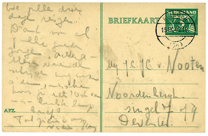 Postcard sent by Etty Hillesum