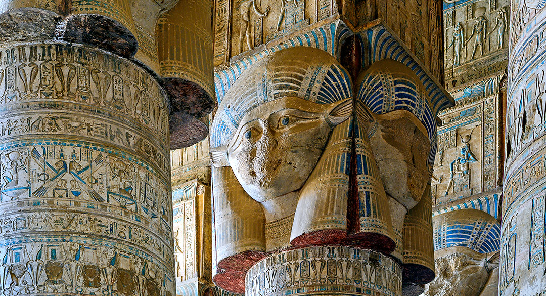 Columns in Hathor’s temple at Dendara 