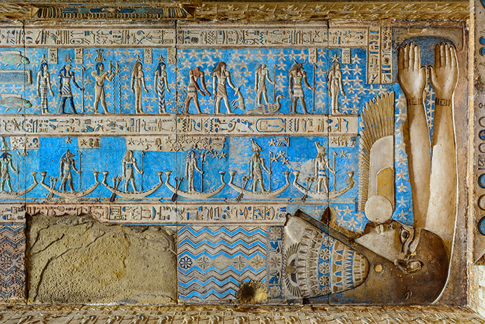 Detail from a zodiac in Hathor’s temple at Dendara, showing the sky goddess Nut