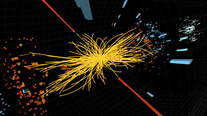 roton-proton collision event in the Great Hadron Collider at CERN