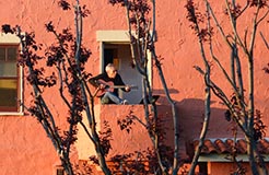 Danny Wertheimer plays guitar and sings to his neighbors from his balcony
