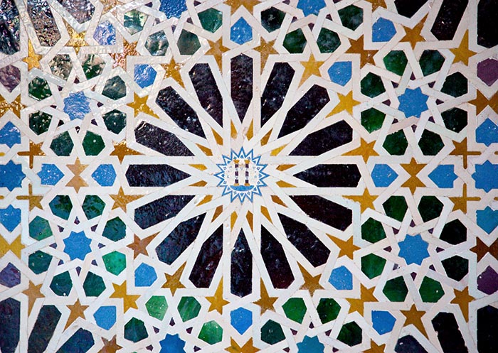 Islamic tiling in the Mexuar inside the Nasrid Palace in the Alhambra in Granada Spain
