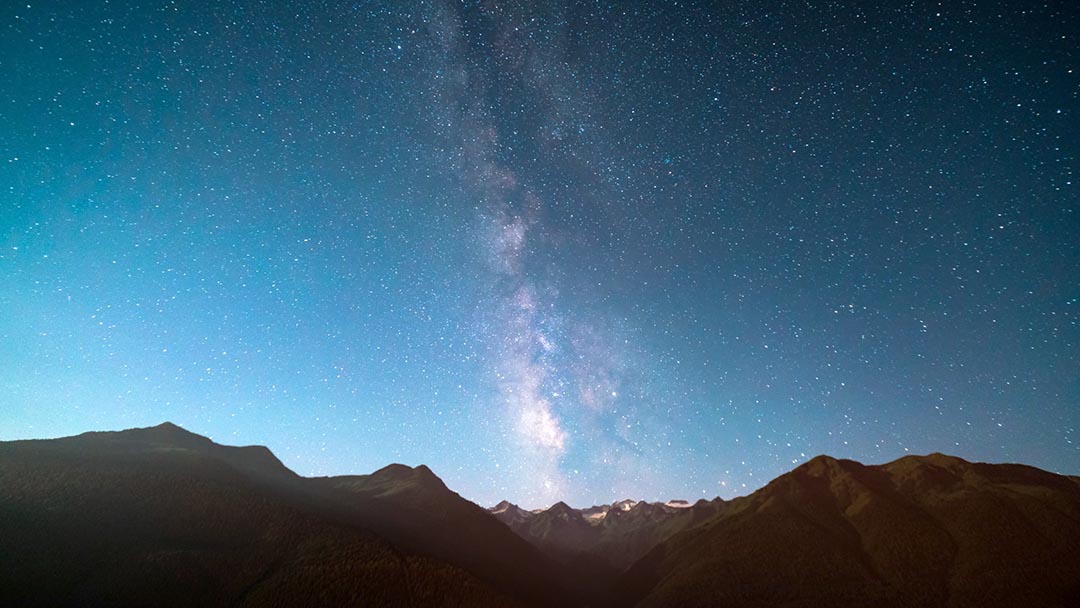 Night sky with mountains and Milky Way