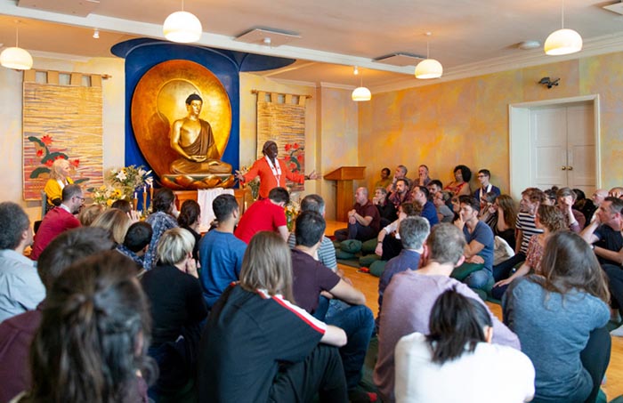 Group in London Buddhist Centre shrine room