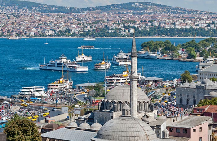 Rustempasa mosque and Eminonu harbour,istanbul,Turkey