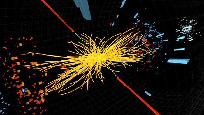 Proton-proton collision event in the Great Hadron Collider at CERN
