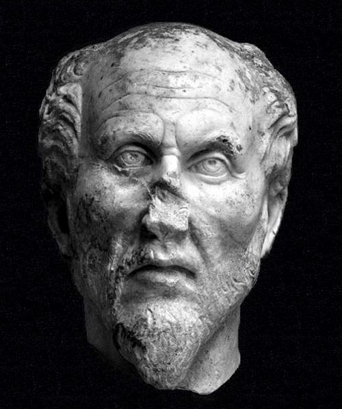 Statue commonly considered to be of Plotinus in the Ostia Antica Museo,