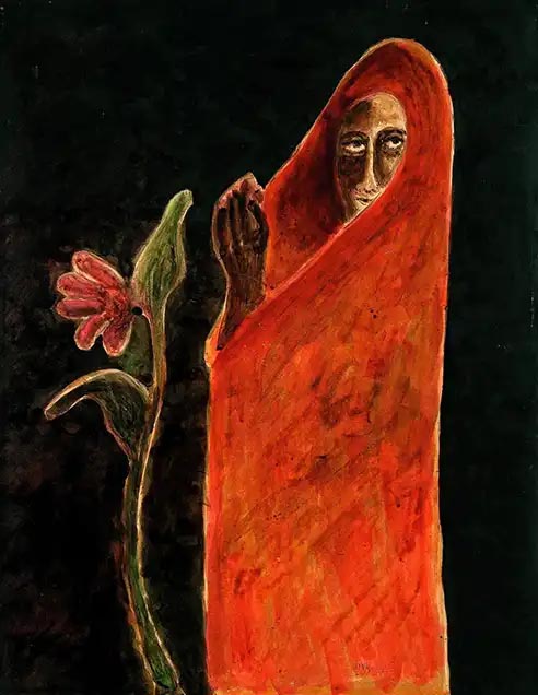 Woman with flower painting by Rabindranath Tagore
