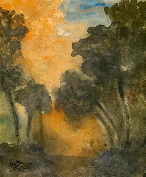 Landscape painting by Rabindranath Tagore