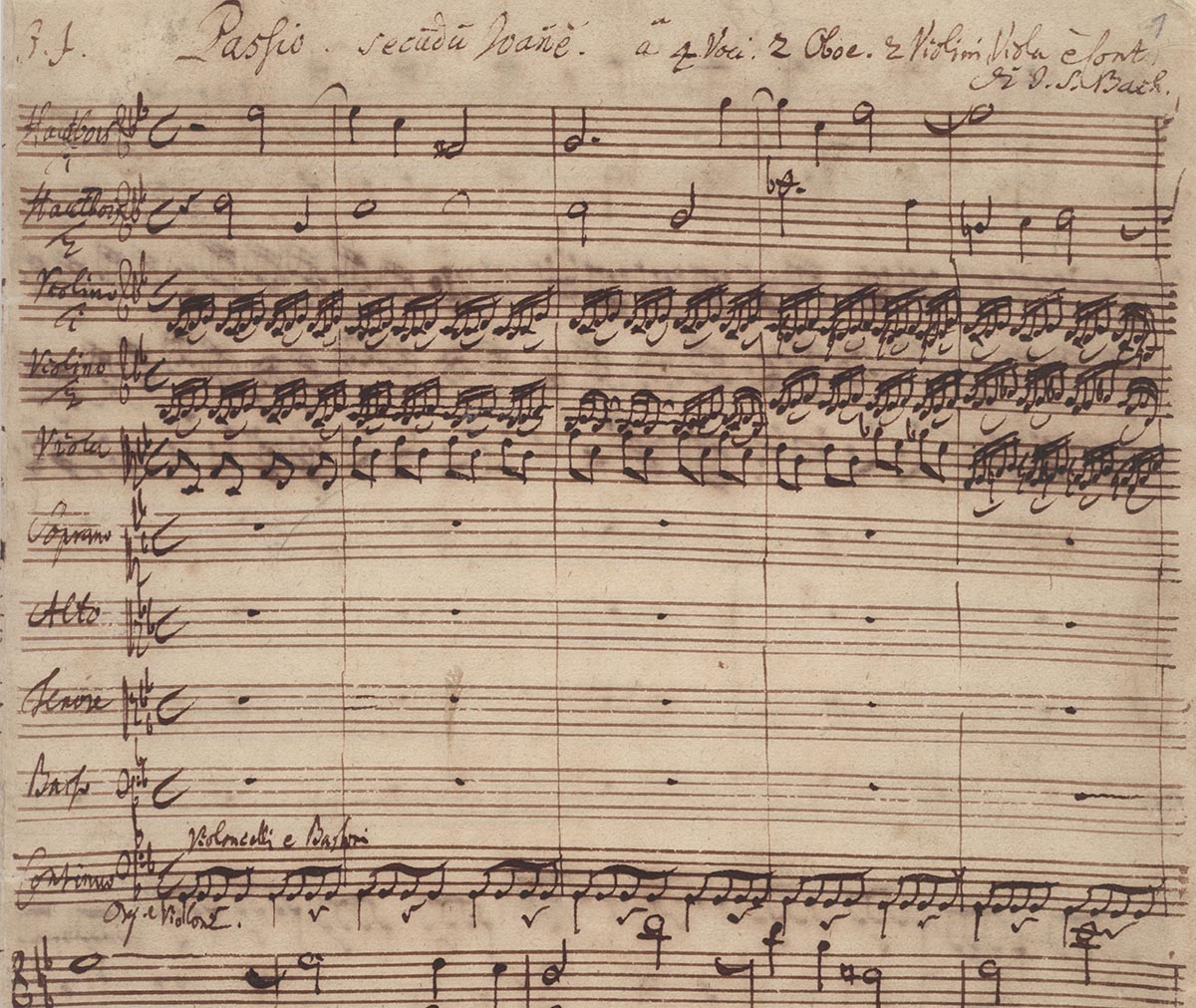 The first page of a surviving autograph manuscript of The St John Passion, dated c.1738