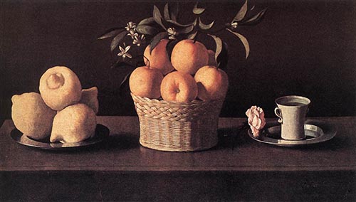 Still Life with Lemons, Oranges and a Rose (1633) by Francisco Zurbarán