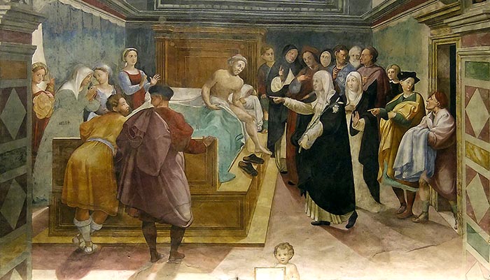 ‘St. Catherine cures Matteo Cenni of the Plague’: fresco by Vincenzo Tamagni 