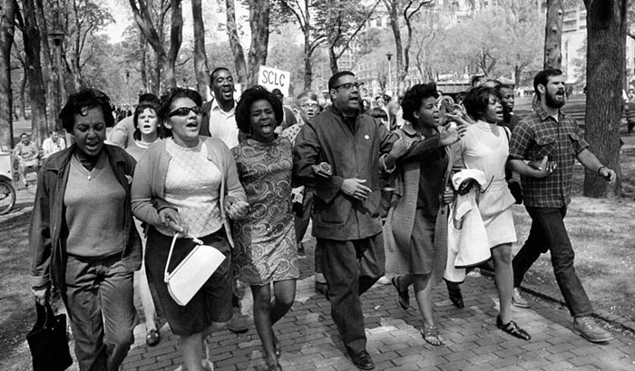 Civil right’s protesters sing ‘This Little Light of Mine’ during a demonstration organised by the Southern Christian Leadership Conference based in Atlanta