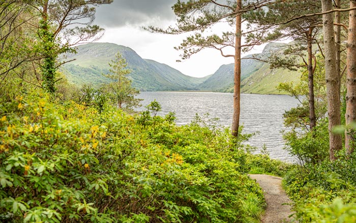 Footpath and Lough Veagh  at Glenveagh National Park, Donegal, Ireland