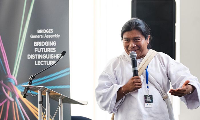 José Manuel, the Kogi’s designated ambassador, addressing a large international audience at a UNESCO General Assembly Meeting in Swansea 