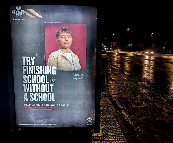 Pposter displayed at a bus stop in Wales