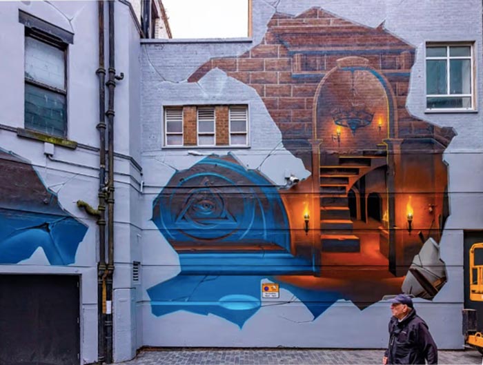 ‘Pool of Life’; a mural created by Smug in 2022 on a wall in Liverpool 